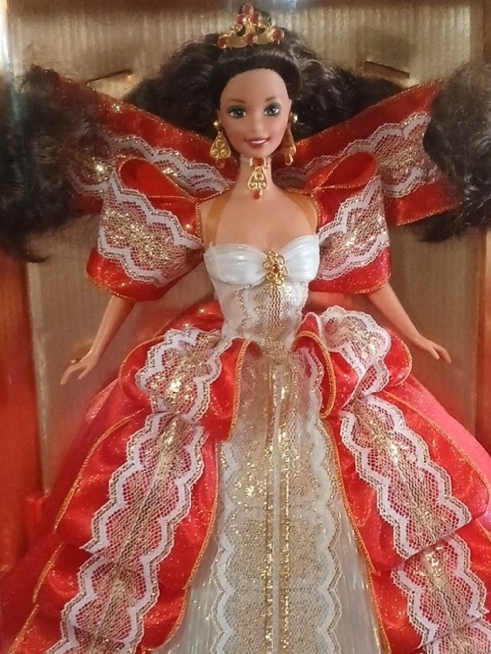 Mattel Red and White Holiday Doll with Gold Accents